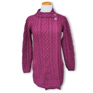 Aran Crafts Irish Merino Wool Crossover Neck Cable Knit Sweater Cardigan XXS